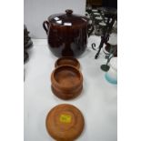 Large Terracotta Lidded Pot plus Four Teak Serving