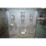 Three Cut Glass Lead Crystal Decanters