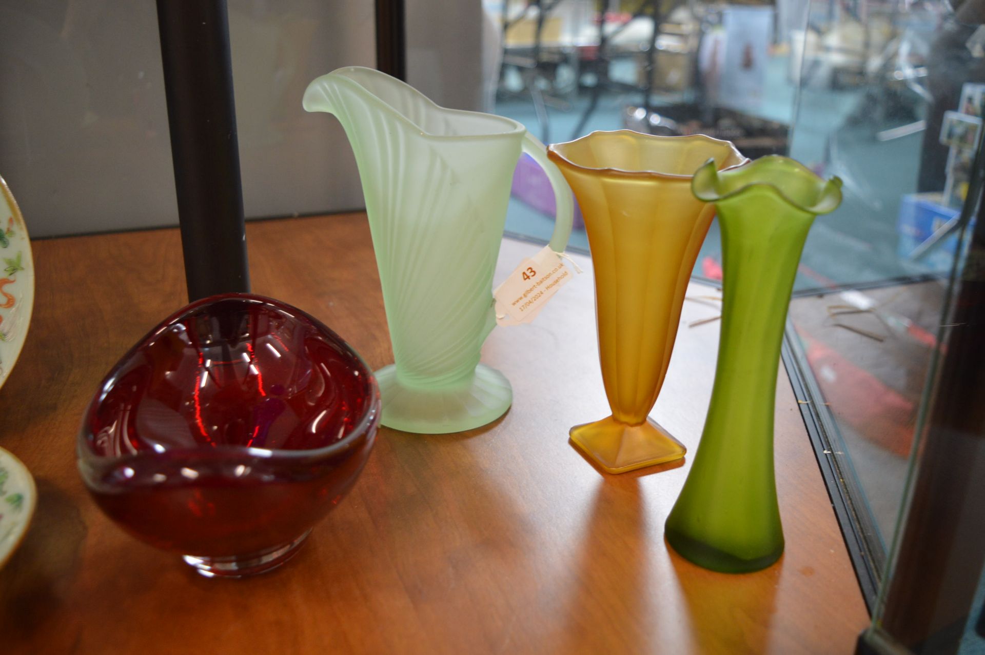 Coloured Glass Vases and a Bowl