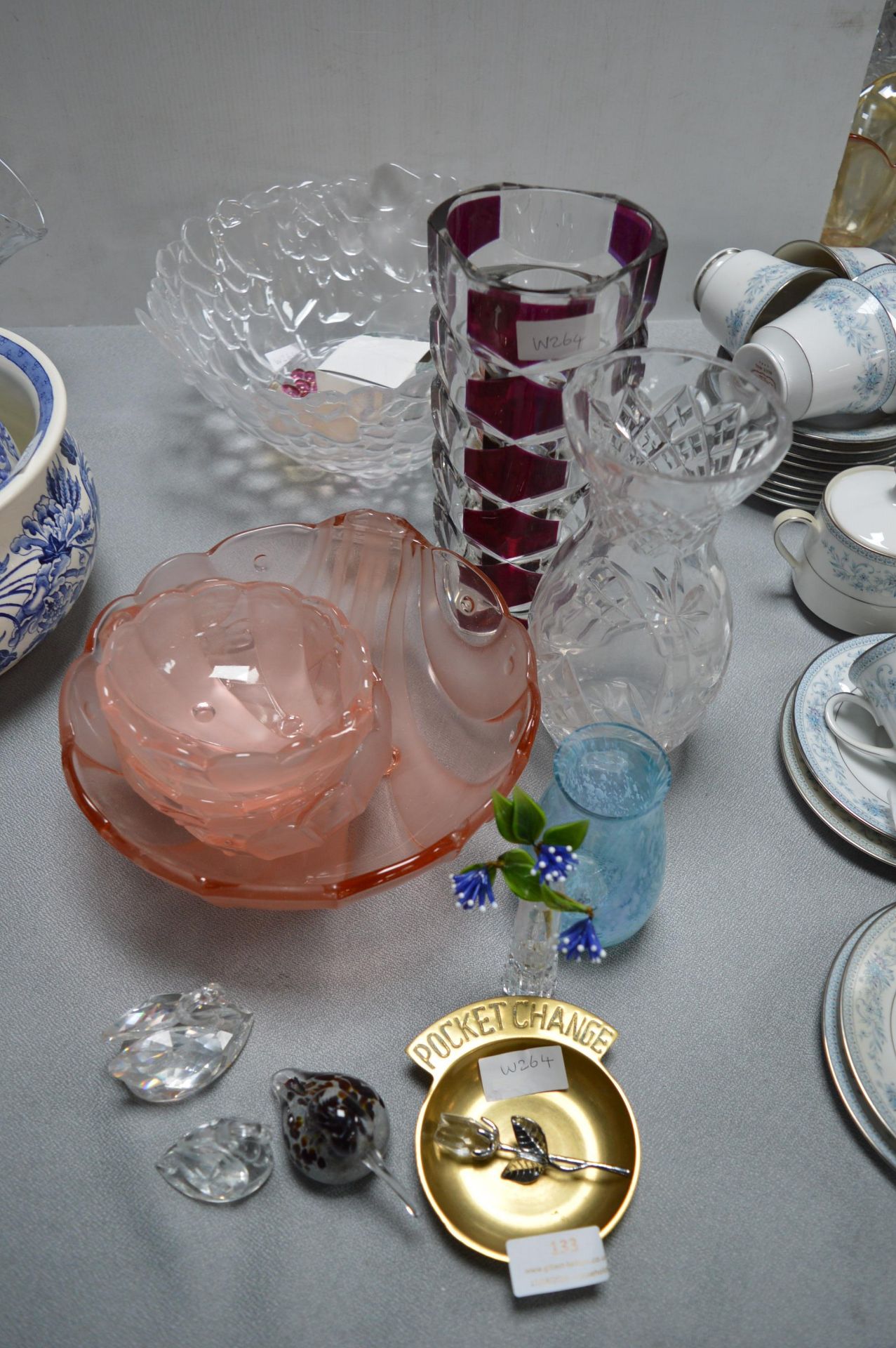 Glass Vases, Dishes, and Birds etc.