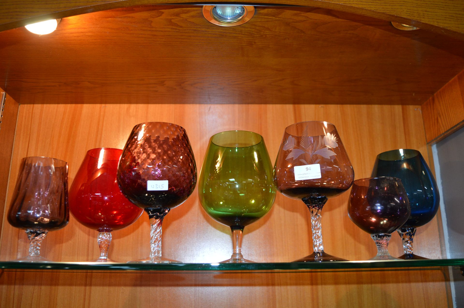 Seven Coloured Glass Goblets