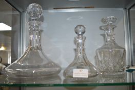 Three Cut Glass Lead Crystal Decanters