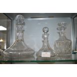 Three Cut Glass Lead Crystal Decanters