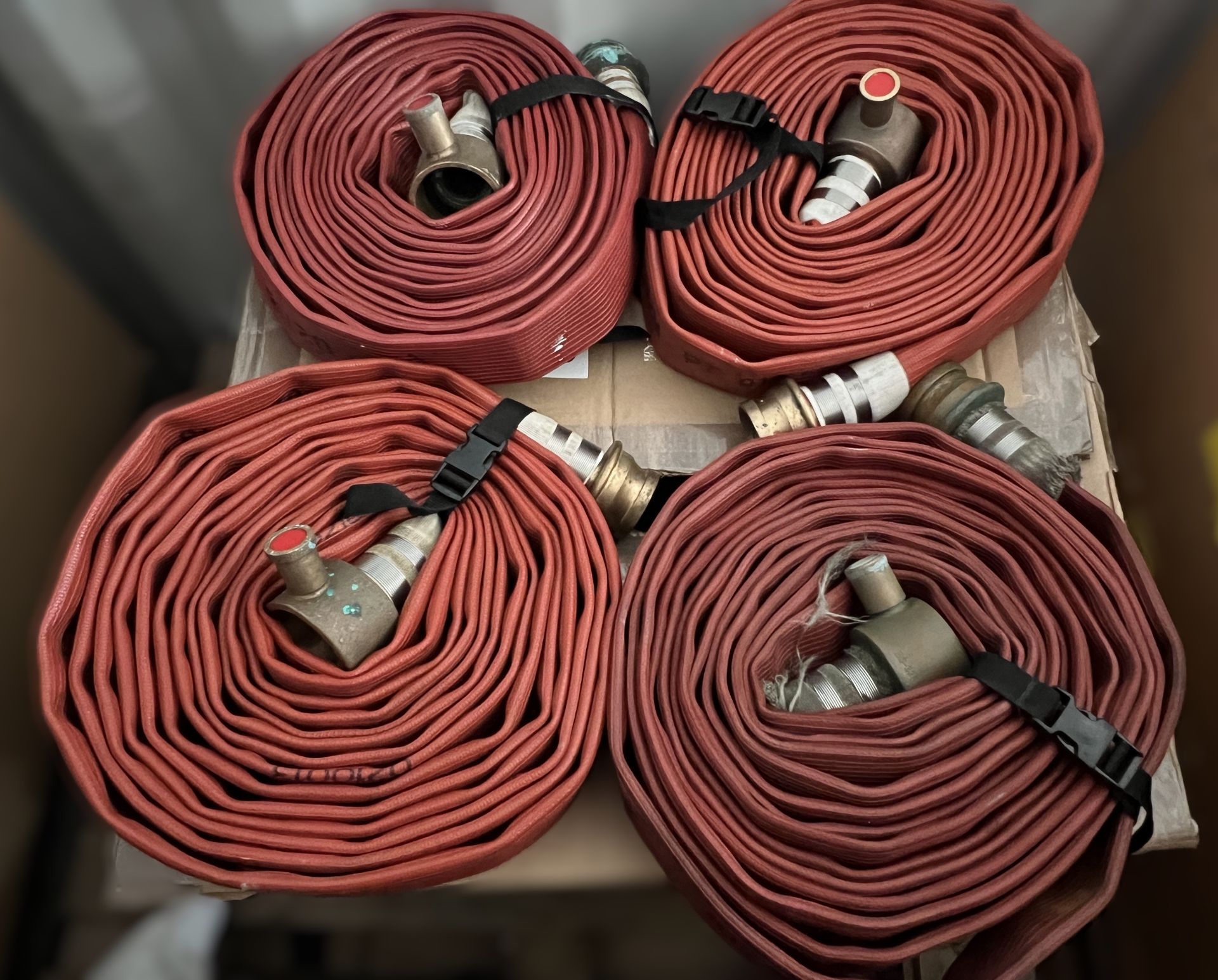 Hose: Qty 4 Angus 51Mm x 6Metres Layflat Hydrant hose with Fittings