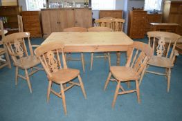 Solid Pine Kitchen Table with Two Carvers and Four