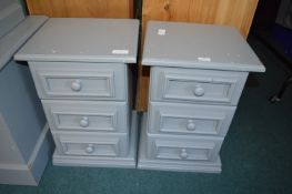 Pair of Grey Painted Solid Pine Three Drawer Bedsi
