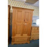 Solid Pine Double Wardrobe with Single Drawer