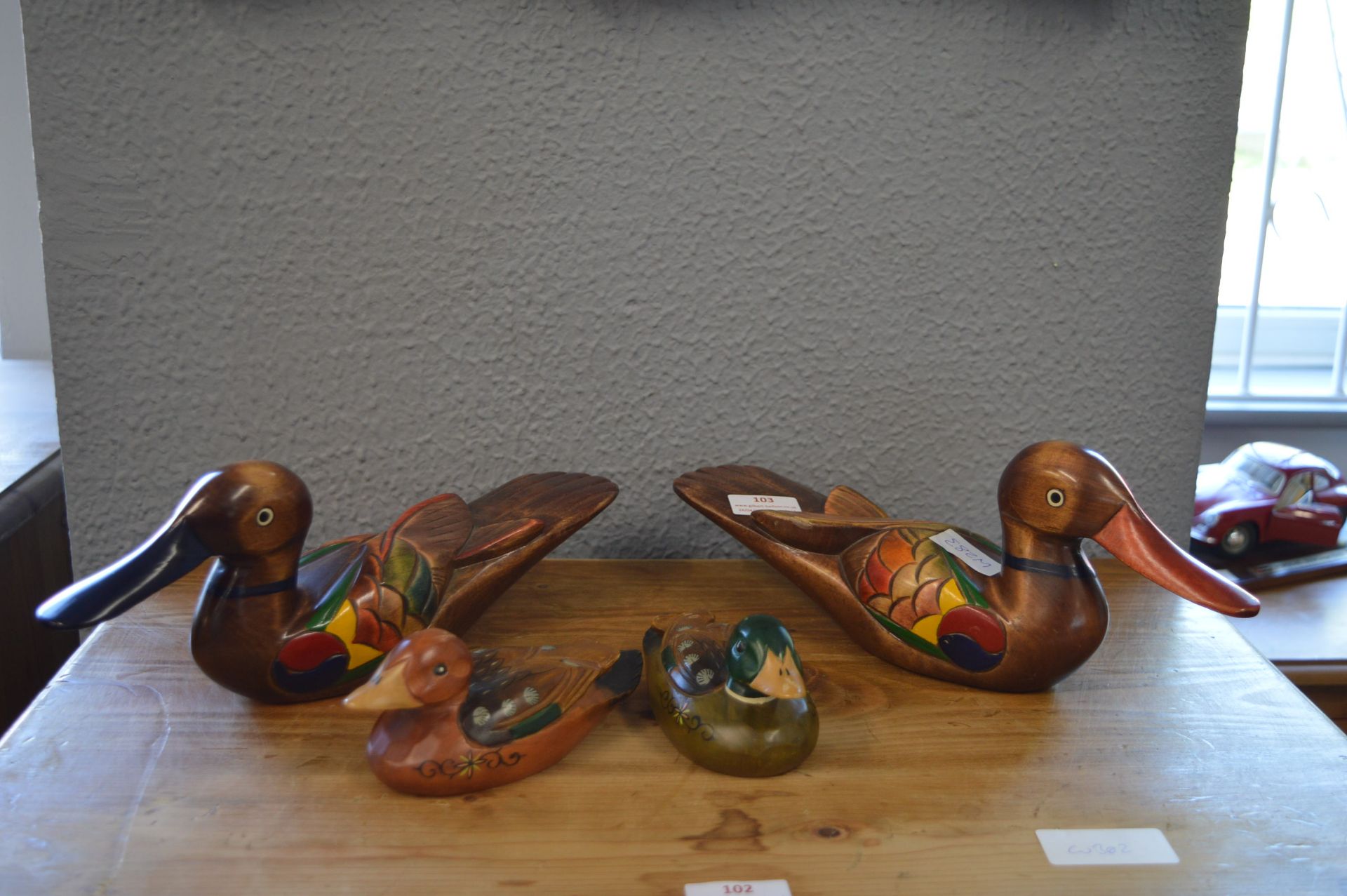 Four Carved Wooden Painted Chinese Ducks - Image 2 of 2