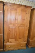 Solid Pine Double Wardrobe with Single Drawer