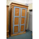 Solid Pine Double Wardrobe with Part Painted Blue