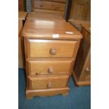 Solid Pine Three Drawer Bedside Cabinet