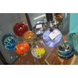 Eight Glass Paperweight Including Caithness etc.