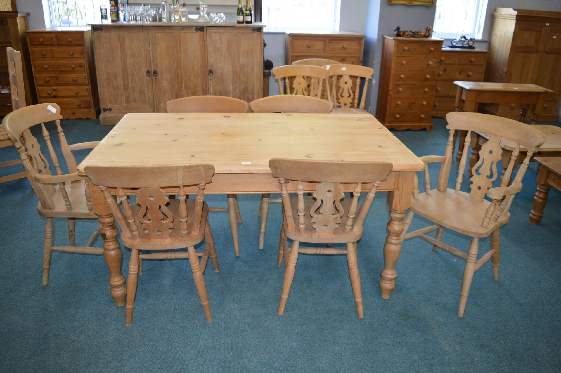 Solid Pine Kitchen Table with Two Carvers and Four - Image 2 of 4