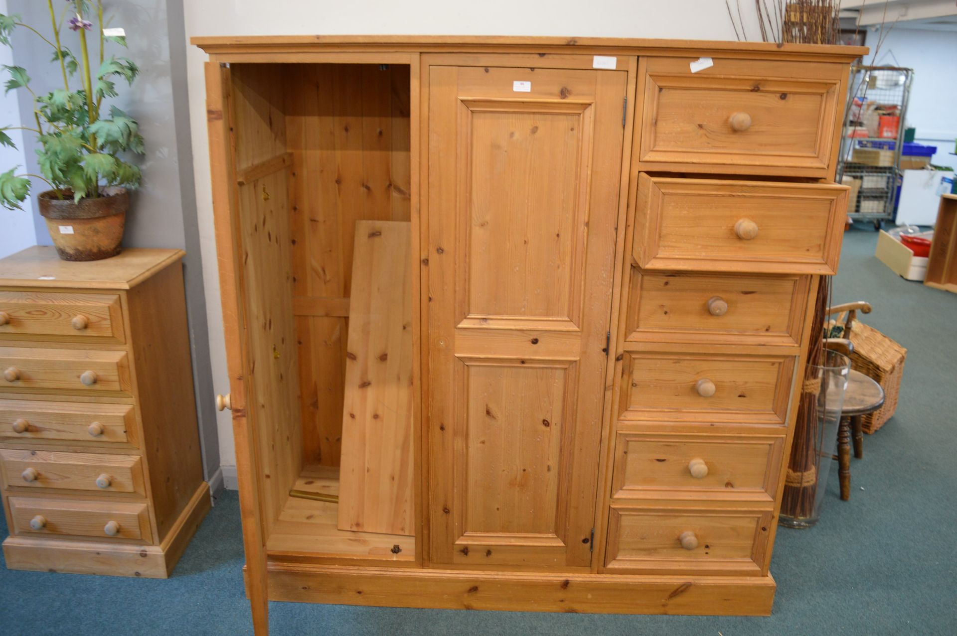 Solid Pine Child's Double Wardrobe with Six Drawer - Image 2 of 2