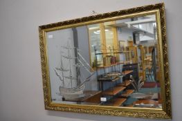 Engraved Glass Gilt Framed Mirror with Sailing Shi