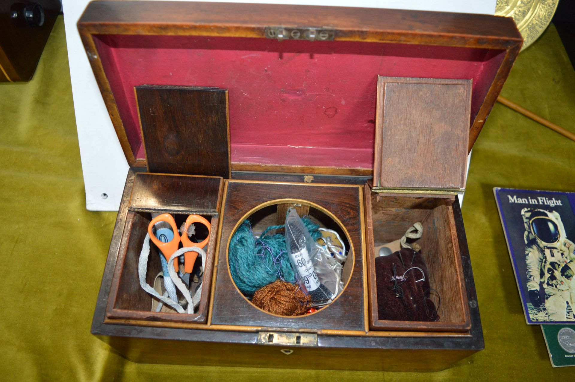 Antique Mahogany Tea Caddy and Sewing Accessories - Image 2 of 2