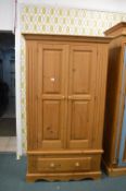 Solid Pine Double Wardrobe with Single Drawer