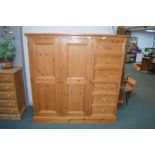 Solid Pine Child's Double Wardrobe with Six Drawer