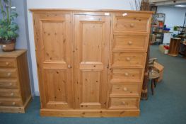 Solid Pine Child's Double Wardrobe with Six Drawer