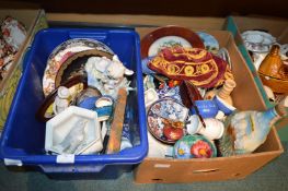 Two Boxes of Ornamental Pottery, Decorative Items,