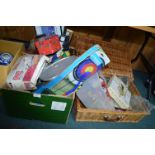 Box and a basket of Household Goods, Toys, Ornamen