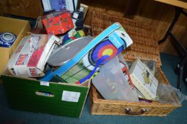 Box and a basket of Household Goods, Toys, Ornamen