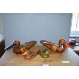 Four Carved Wooden Painted Chinese Ducks