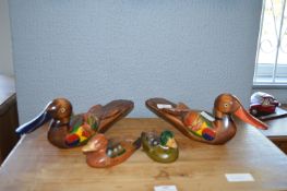 Four Carved Wooden Painted Chinese Ducks