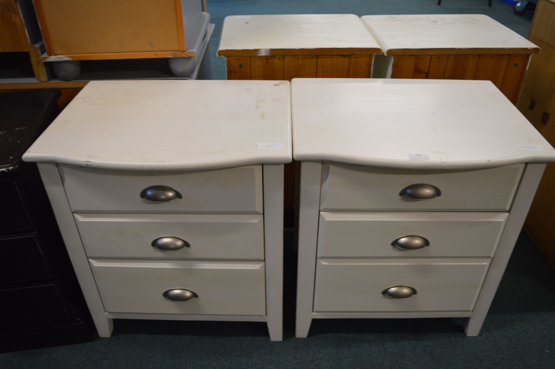 Pair of Cream Painted Three Drawer Bedside Cabinet