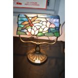 Leaded Glass Desk Lamp with Dragonfly Motif