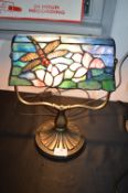 Leaded Glass Desk Lamp with Dragonfly Motif