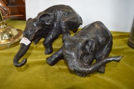 Pair of Patinated Brass Indian Elephant Sculptures