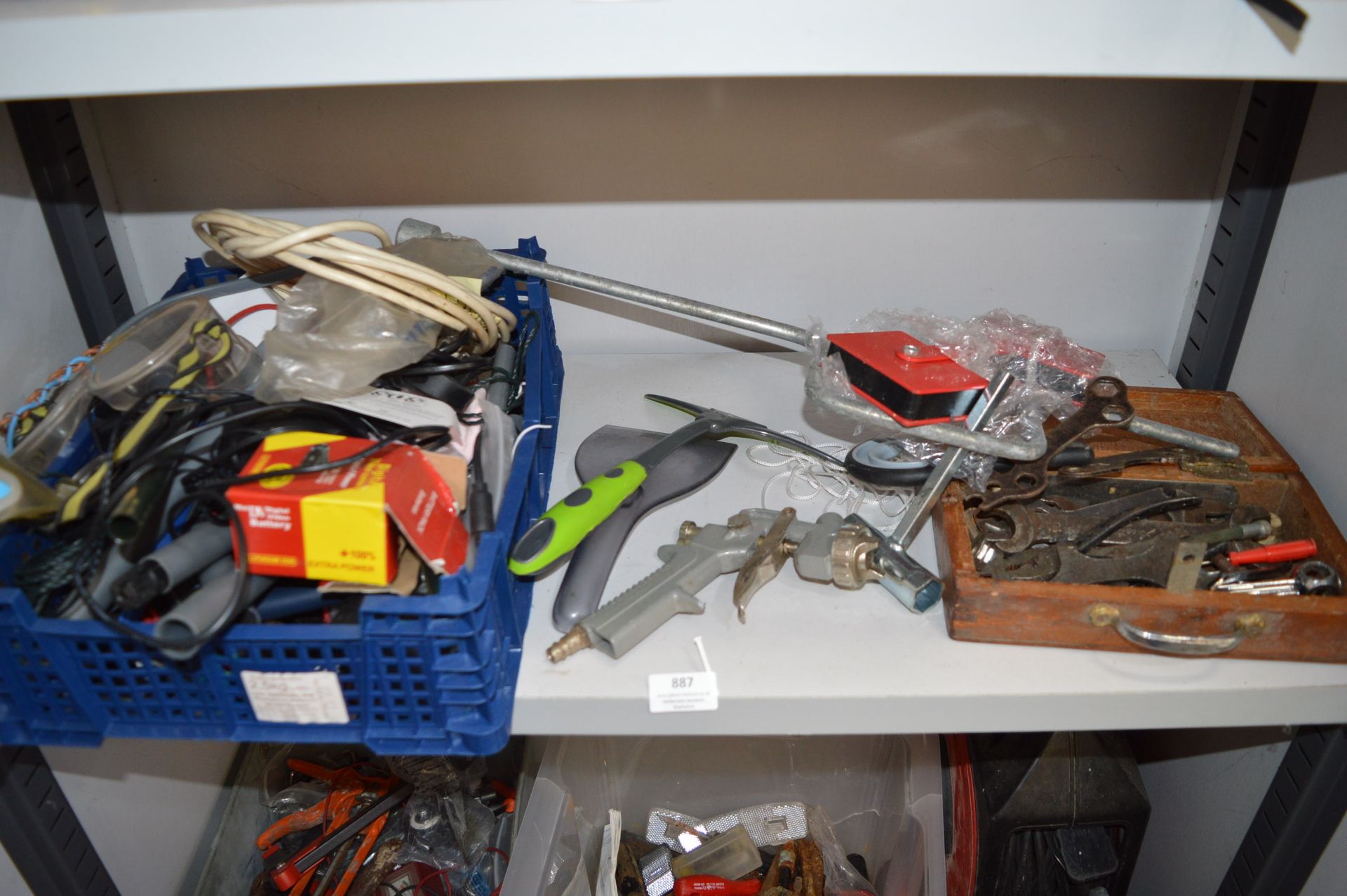 Contents of Shelf to Include Bicycle Spanners, Spray, etc.