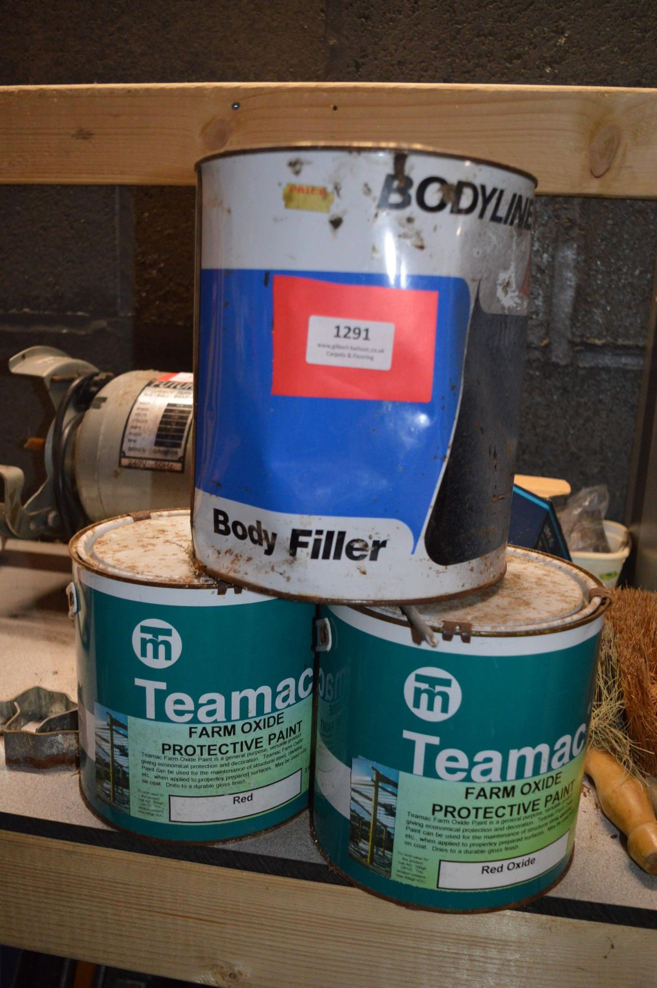 Two Tins of Red Oxide Protective Paint, and a Part Used Tin of Body Filler