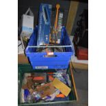 Two Tray of Various Tile Equipment Including Floats, Skimmers, Two Tile Cutters, Electric Tile