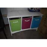 Storage Unit with Three Coloured Baskets 21.5” tall, 14” deep, 31.5” wide
