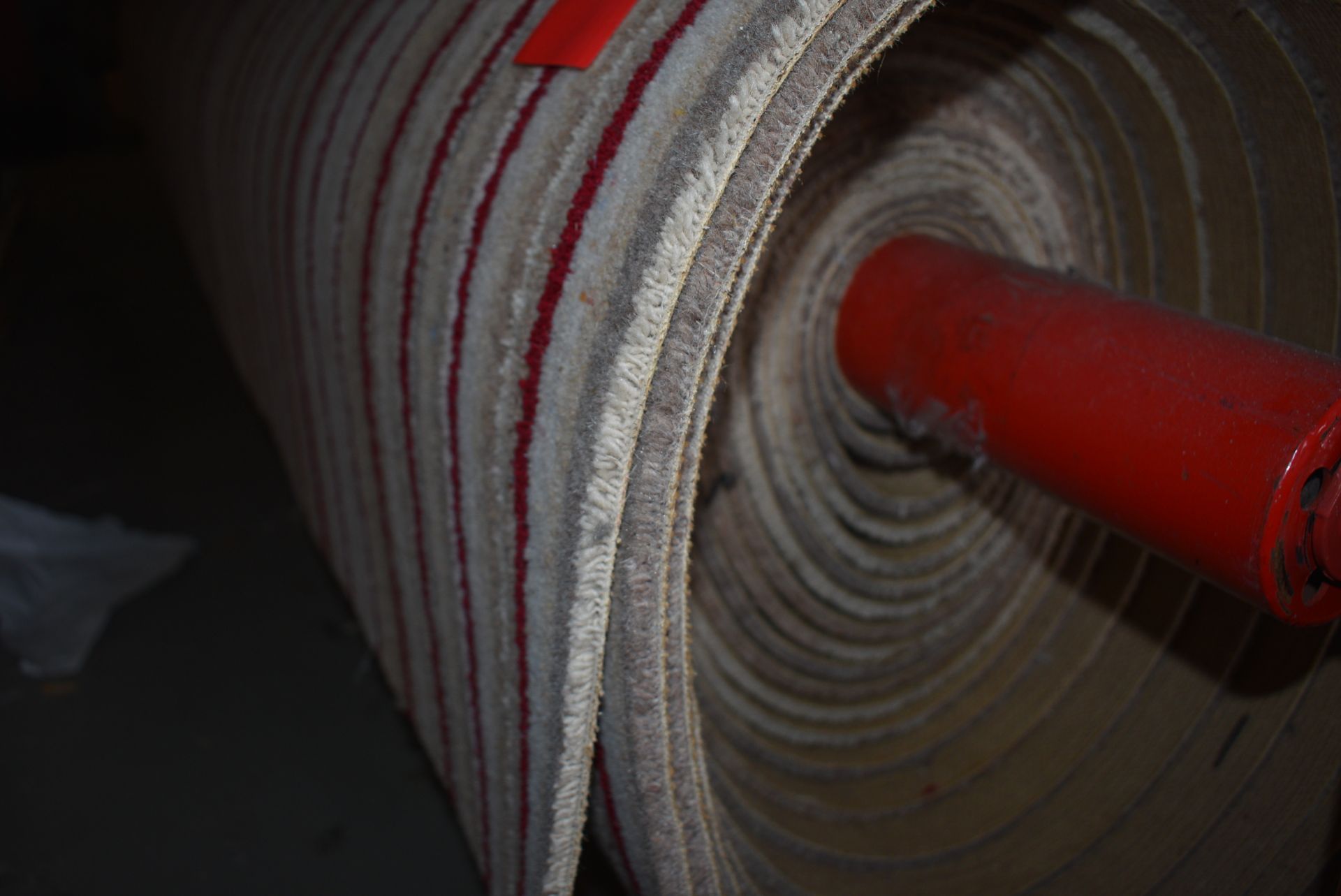 4m wide Roll of Beige & Red Stripped Carpet
