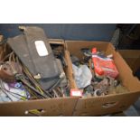 Two Boxes of Various Mini Parts Including Wiper Blades, Speedometer, Cabling, etc.