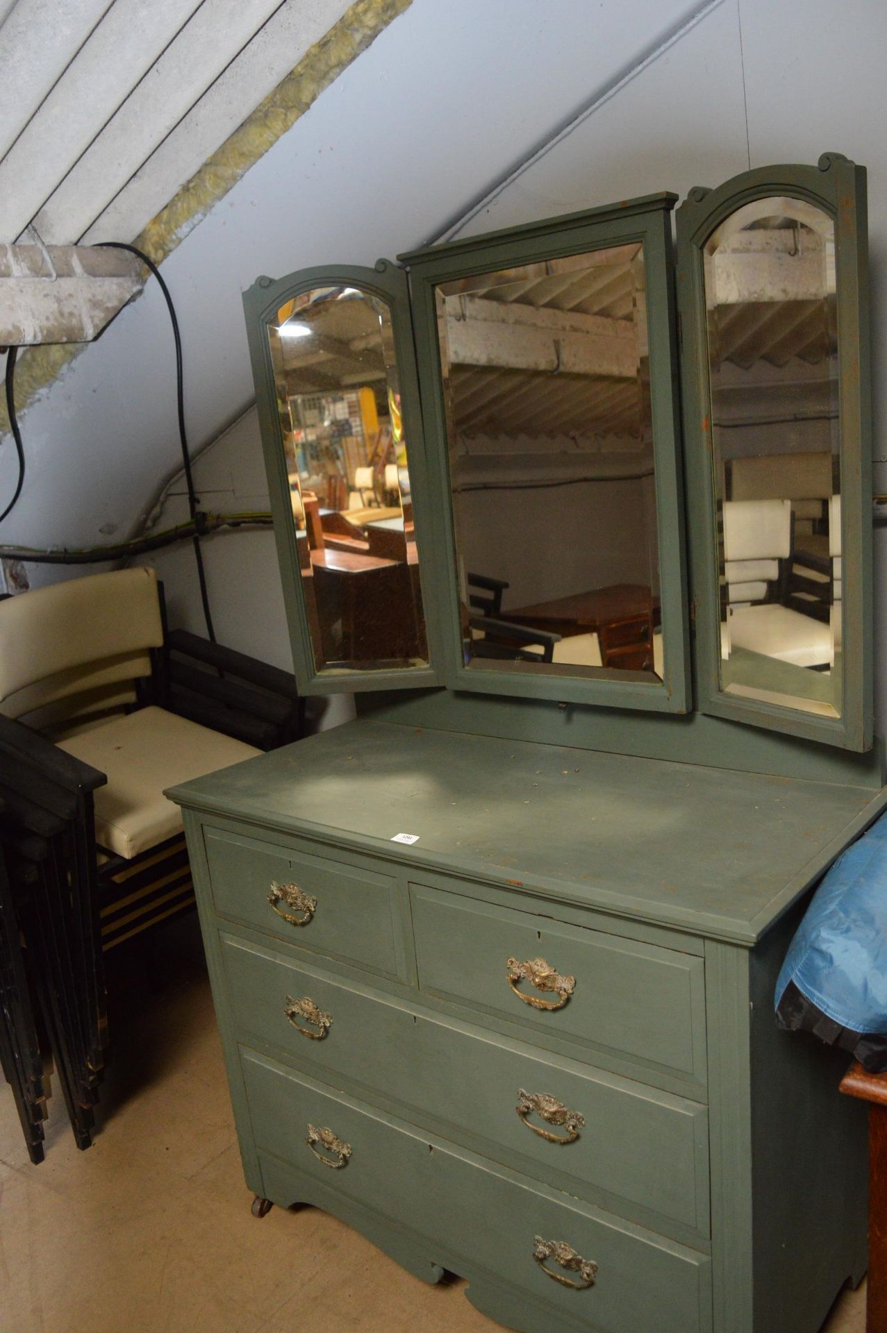 Green Five Drawer Mirrored Dresser