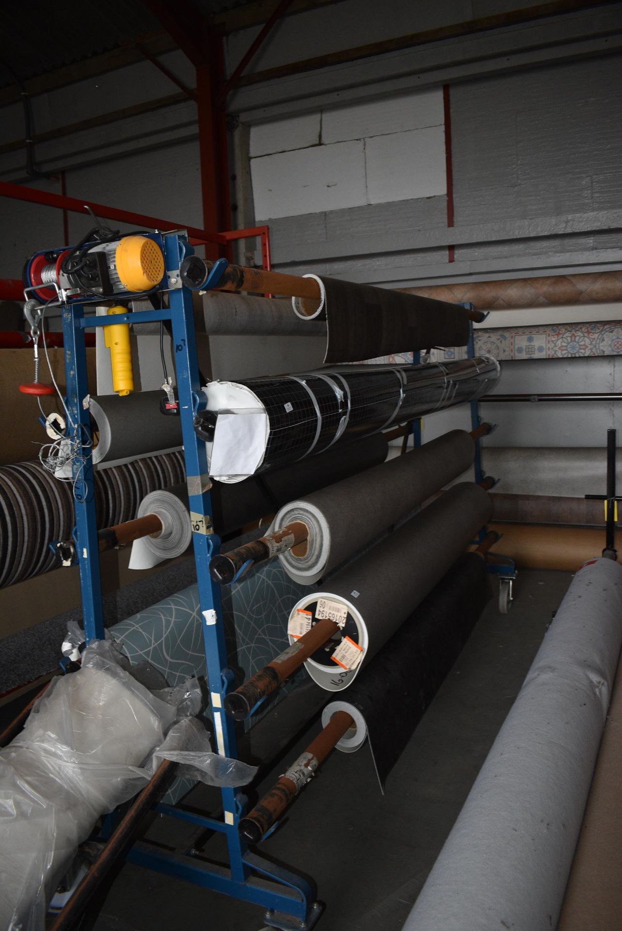 Ten Pole Carpet Rack on Castors with 240v Winch Attached 3.25m long x 2m tall (contents not - Image 3 of 6