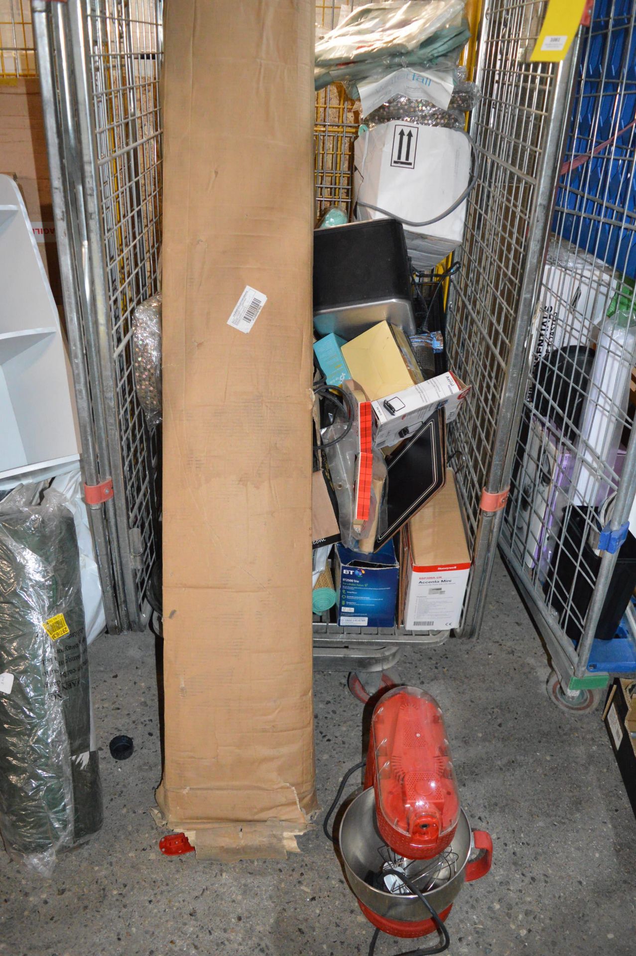 Quantity of Household Items Including Mixer, Telephones, Adapters, Heater, Wine Rack, etc. (cage not