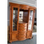 Mirrored Display Cabinet with Five Bow Fronted Drawers 210cm tall