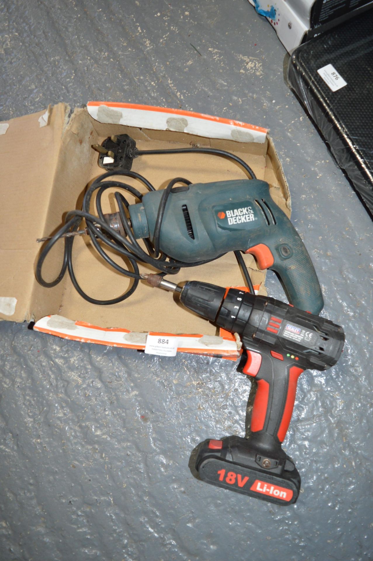Black & Decker 3/8 Drill, and a Sealey Battery Drill (no charger)