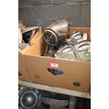 Box Containing Mini and Other Speedometers, Tachometers, and Gauges