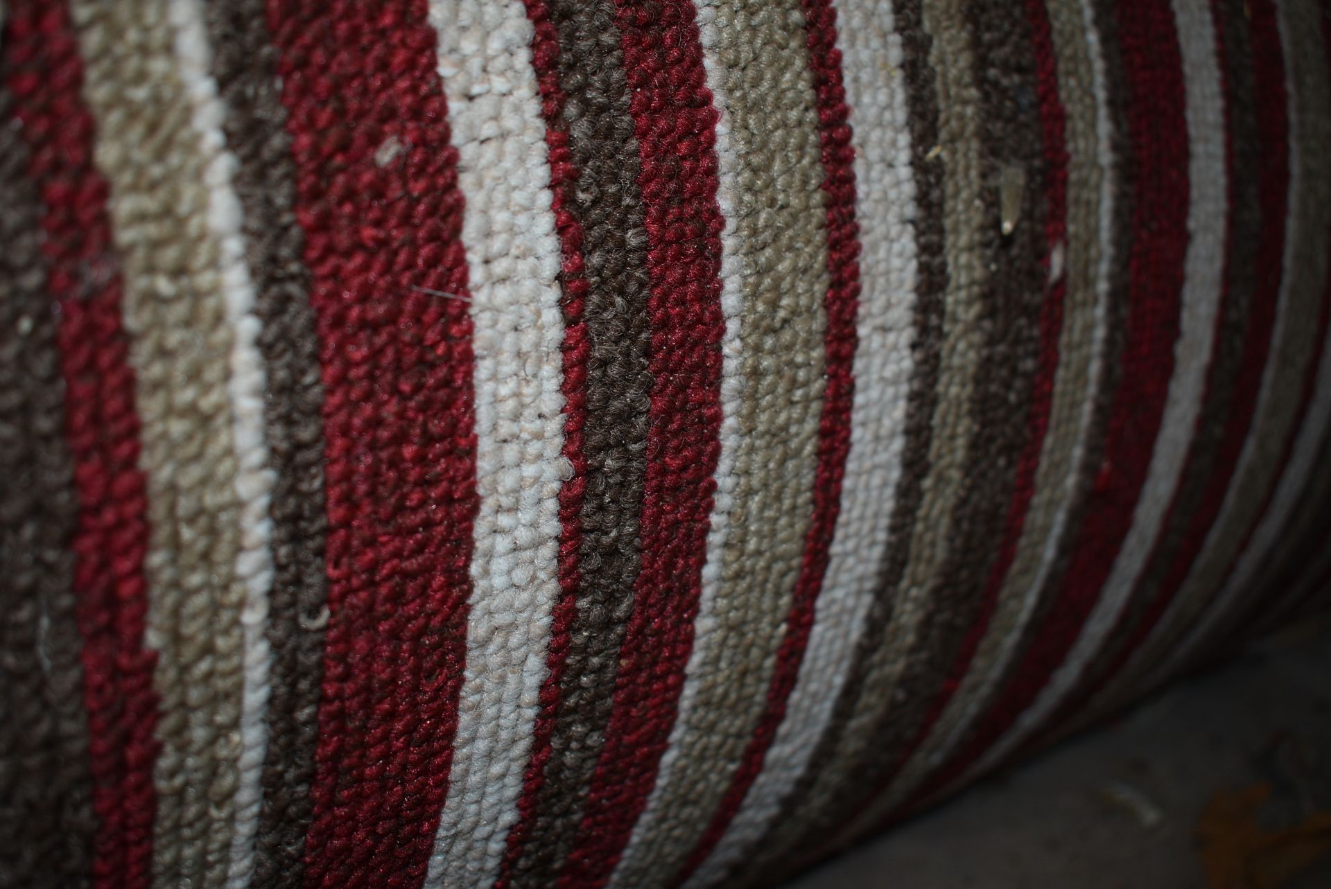 4m wide Roll of Red, Green & Beige Stripped Carpet
