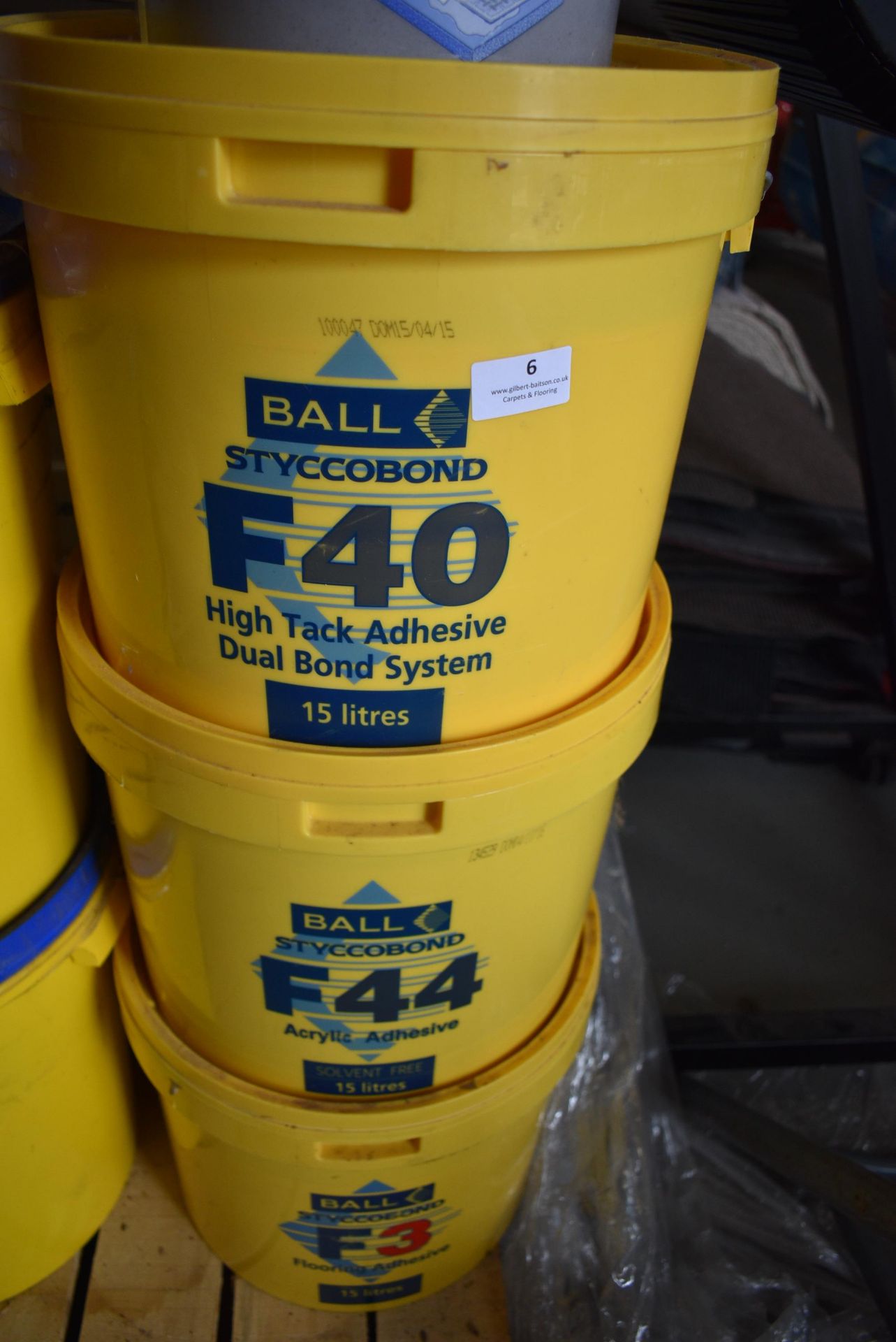 1x 15L of F40 High Track Adhesive Dual Bond System, 1x 15L of F44 Acrylic Adhesive, and 1x 15L of F3