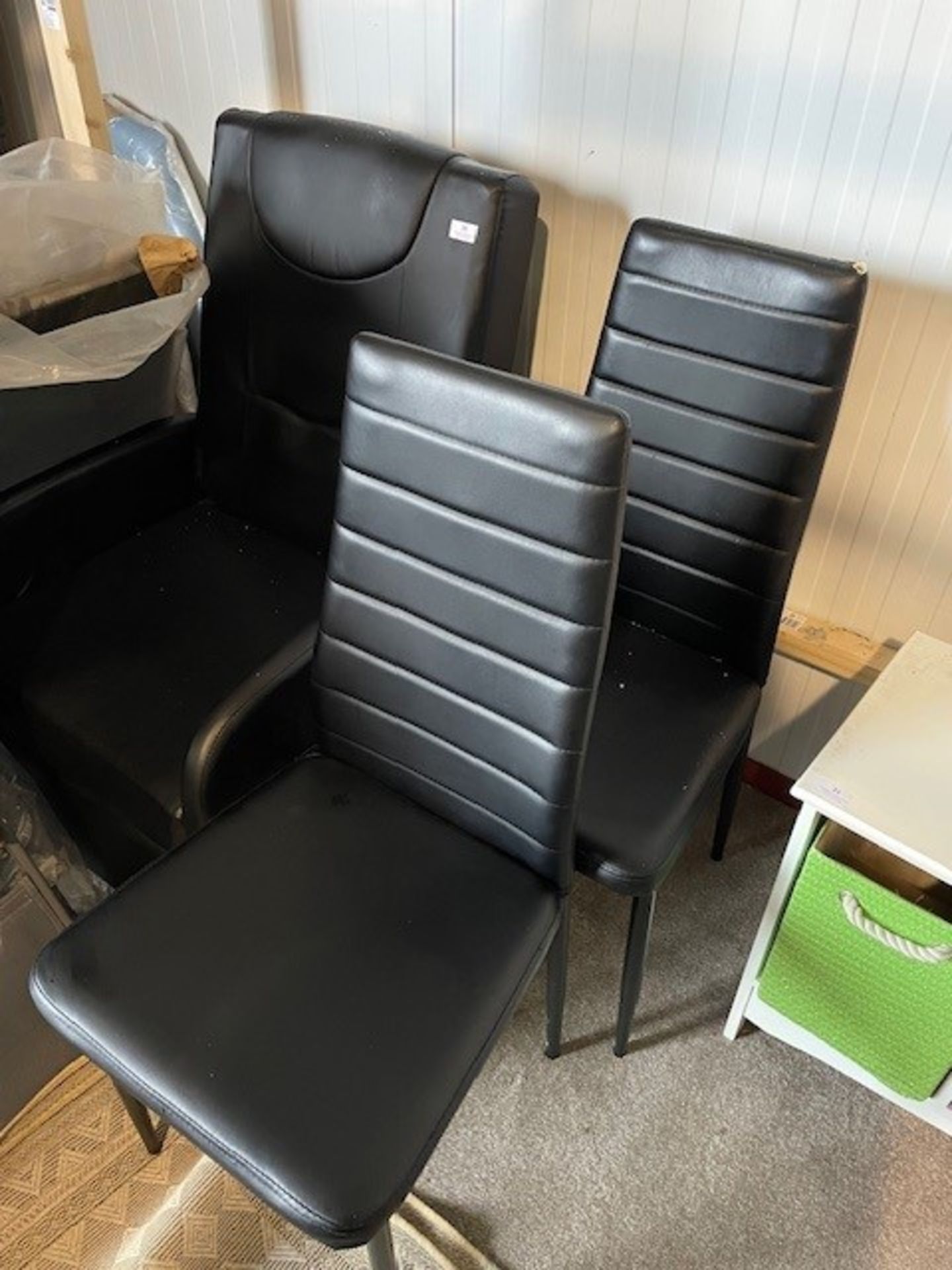 Black Faux Leather Easy Chair and Two Chairs