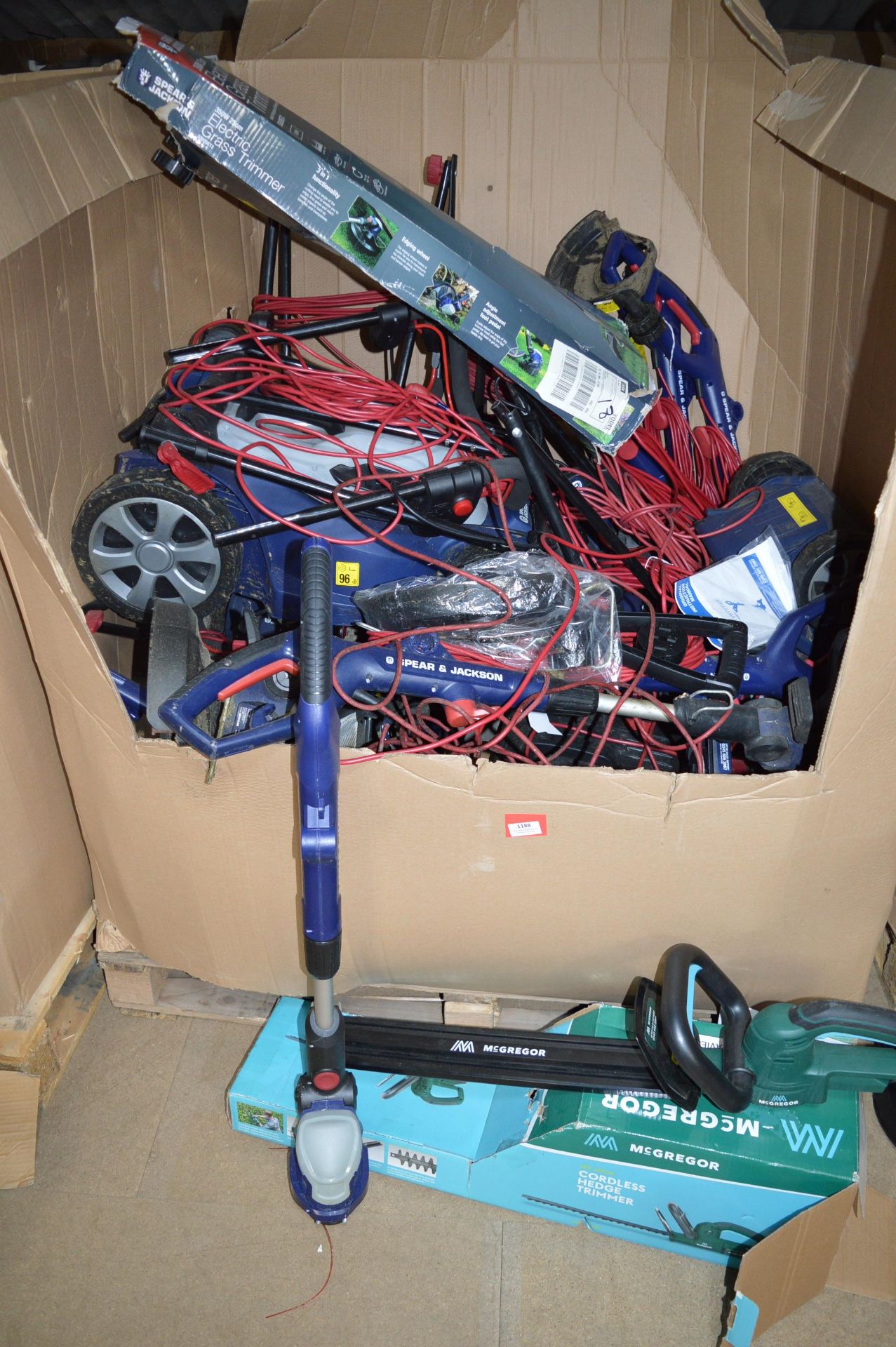 Pallet Containing a Quantity of Strimmers, Lawnmowers, Parts, etc. (salvage)