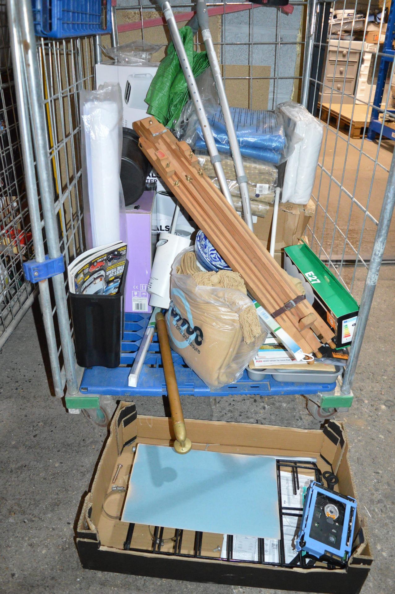 Quantity of Household Goods Including Toaster, Easel, Crutches, Car Seat Covers, etc. (cage not