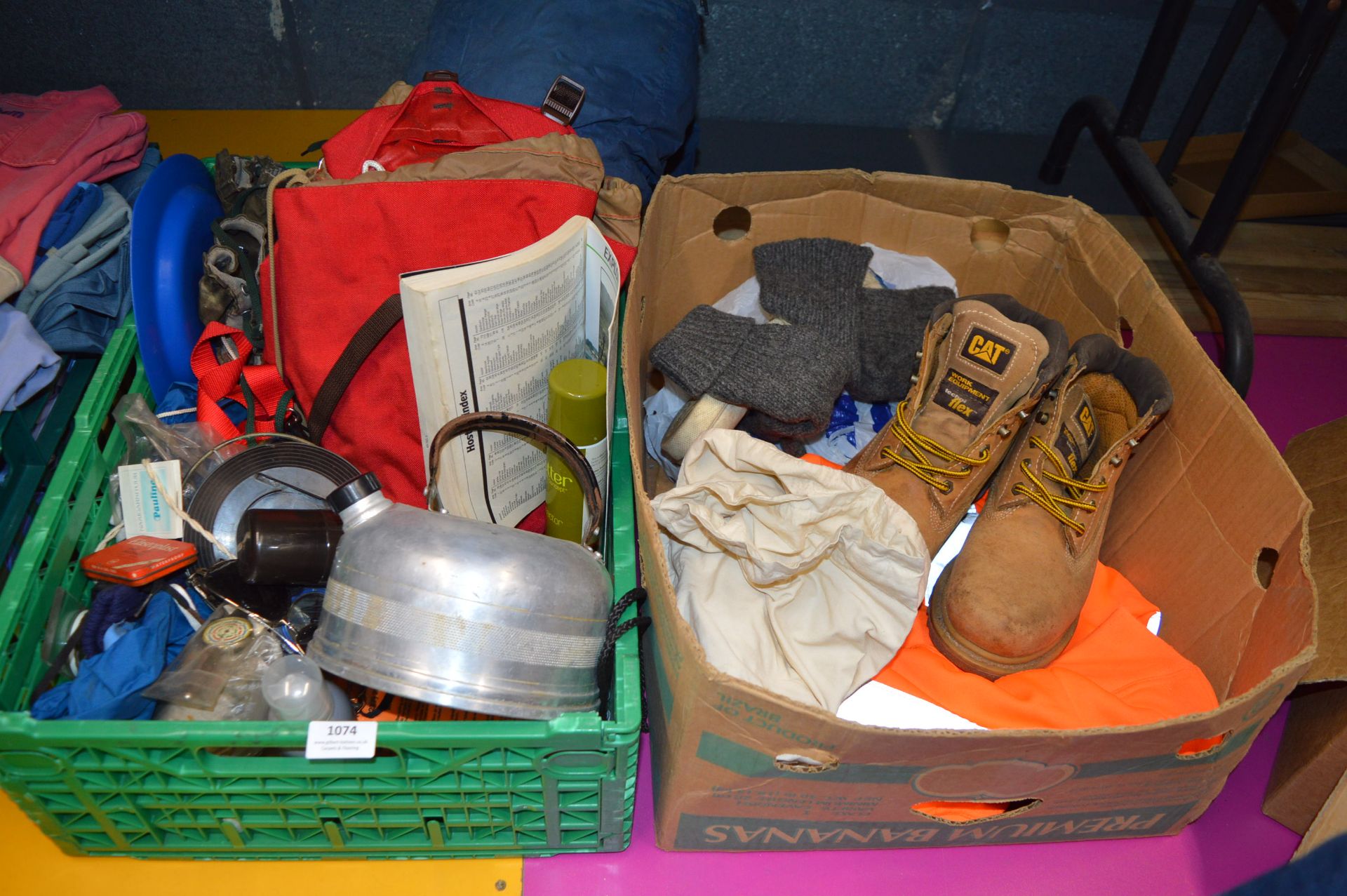 Various Camping Items Including Kettles, Compasses & Boots